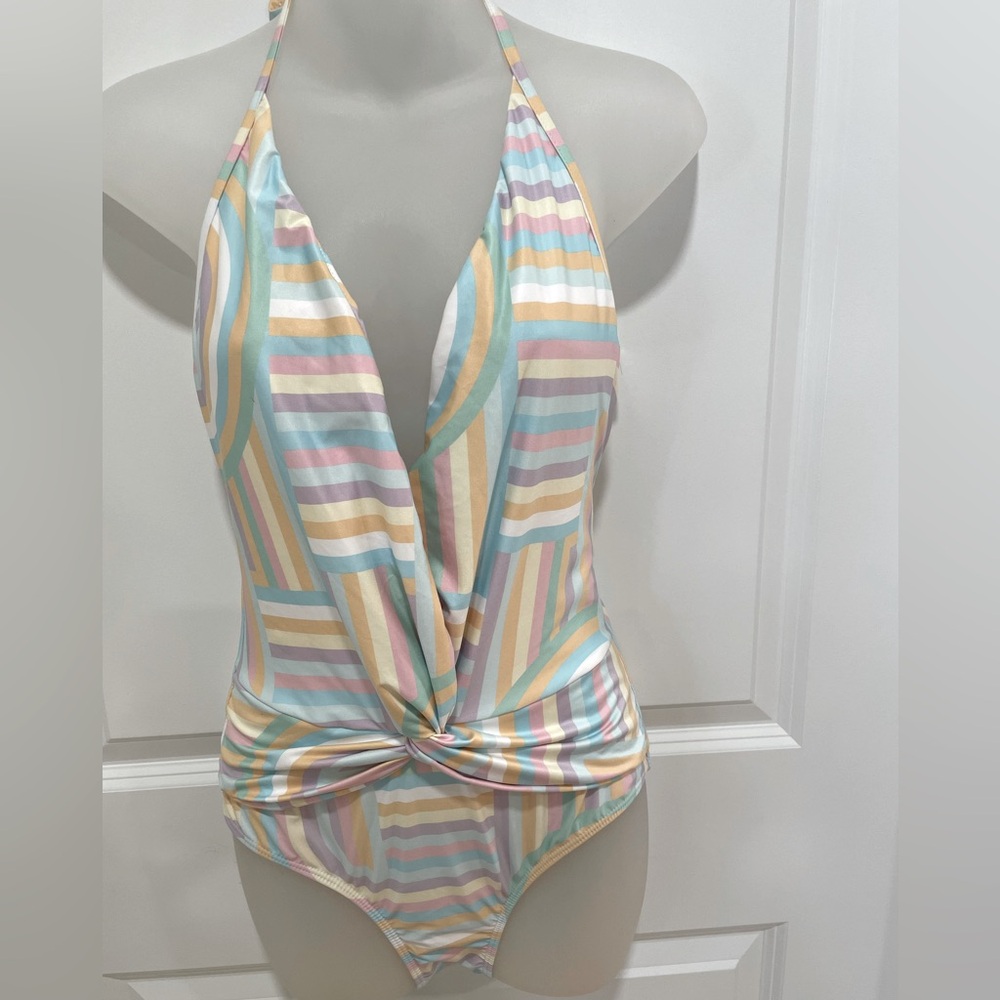 NWT Kenny Flowers watercolors the North Shore Deep V halter one piece swim